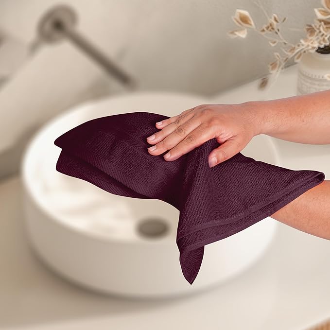 BOUTIQUO Ultra Soft 6-Piece Hand Towel Set 16x28-100% Ringspun Cotton - Durable & Highly Absorbent Hand Towels - Ideal for use in Bathroom, Kitchen, Gym, Spa & General Cleaning - Burgundy