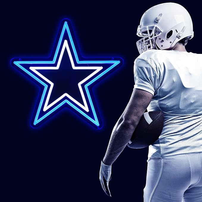 Football Team Neon Sign, Cool Light Up Dimmable Dallas Logo Hanging Led Neon Sign for Wall Decor, Party, Bar, Man Cave, Garage, Game Room Deco, Birthday Gift for Football Fans (B-Cowboy)