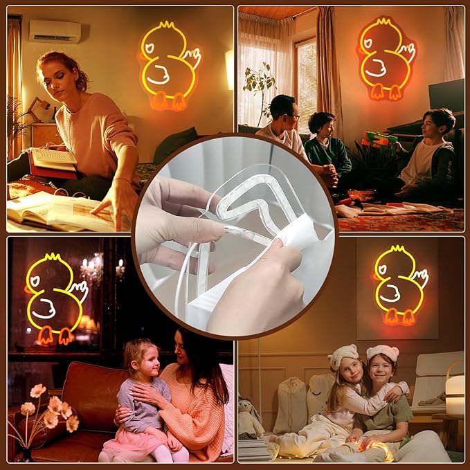 Duck Off Neon Signs for Wall Decor Yellow White LED Light Sign for Preppy Room Decor Light Up Sign for Birthday Party Decoration USB Powered