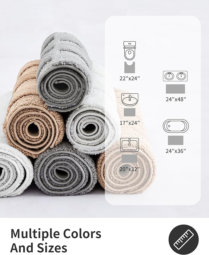 ILANGO White Bathroom Rugs Sets 2 Piece, Soft Shaggy Bath Rugs Non Slip Washable, Absorbent Bathroom Accessories Bath Mats for Floor, Tub and Shower 17" x 24" + 24" x 36"