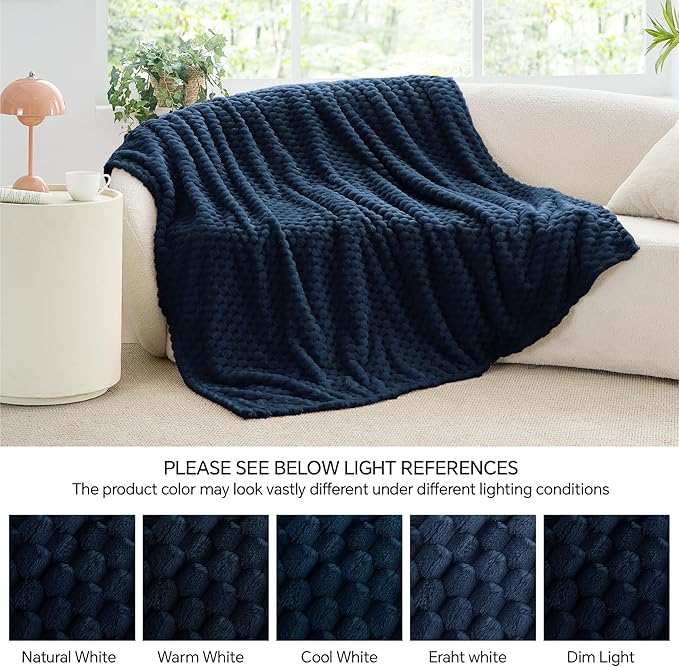 BEDELITE Fleece Blanket, Large King Size for Bed, 3D Jacquard Decorative Navy Fuzzy Blanket, Soft and Cozy Warm Plush Fluffy Throw All Seasons Suitable, 108x90Inches