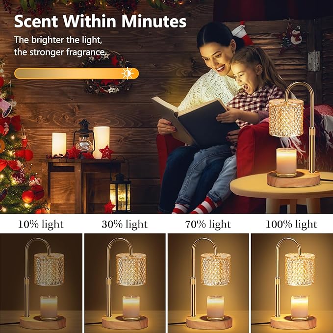 Electric Candle Lamp Warmer with Timer Dimmer Adjustable Height,Gifts for Women and Men,Vintage Home Decor with 2 Bulbs