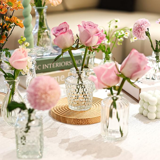 Arme 16Pcs Glass Bud Vase Set,Small Flower Vase for Centerpieces,Clear Bud Vases in Bulk, Mini Vintage Vase for Rustic Wedding Decorations
