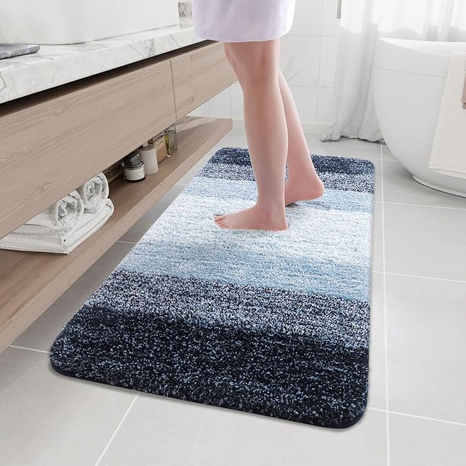 Arotive Microfiber Bathroom Rugs, Shaggy Soft and Absorbent Bath Rug, Non-Slip, Thick Plush Machine Washable Dry Bath Mats for Bathroom, Tub and Shower, 47x24, Dark Blue