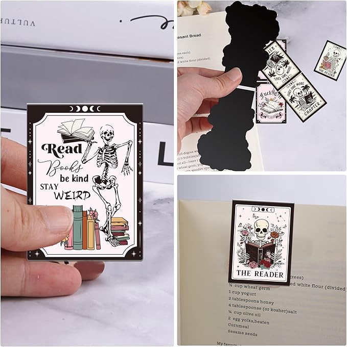 Gothic Skeleton Magnetic Bookmarks: 8 Pcs Funny Skull Magnet Book Mark for Book Lovers Horror Page Marker Clips, Gifts for Reading Women School Office Supplies