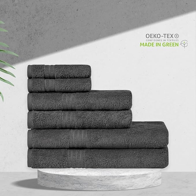 HOMELOVER 6 Piece Towel Set - 100% Organic Cotton, 2 Bath Towels, 2 Hand Towels, 2 Washcloths - 500 GSM, Hotel & Spa Quality, Soft, Quick Dry, Highly Absorbent Bathroom Essentials (Coal Gray)