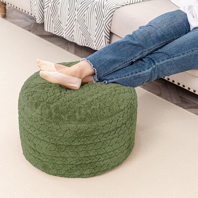 Round Pouf Ottoman 20 x 20 x 14 Inches Boho Poof Home Decor Floor Pouffe Ottoman Foot Rest for Couch Sofa Bean Bag Chairs Living Room Bedroom (Green)