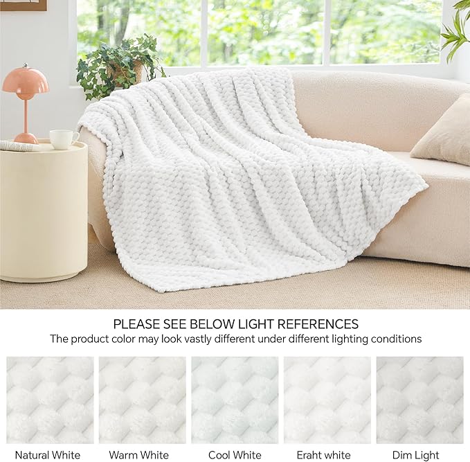 BEDELITE Fleece Blanket, Large Queen Size for Bed, 3D Jacquard Decorative White Fuzzy Blanket, Soft and Cozy Warm Plush FluffyThrow All Seasons Suitable, 90x90Inches