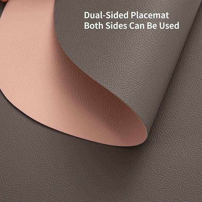 Myir JUN Placemats, Dual-Sided Placemats Waterproof Faux Leather Placemats Set of 4 Place Mats and Coasters Non-Slip Washable Table Mats for Dining Table (Gray Pink, Set of 4)