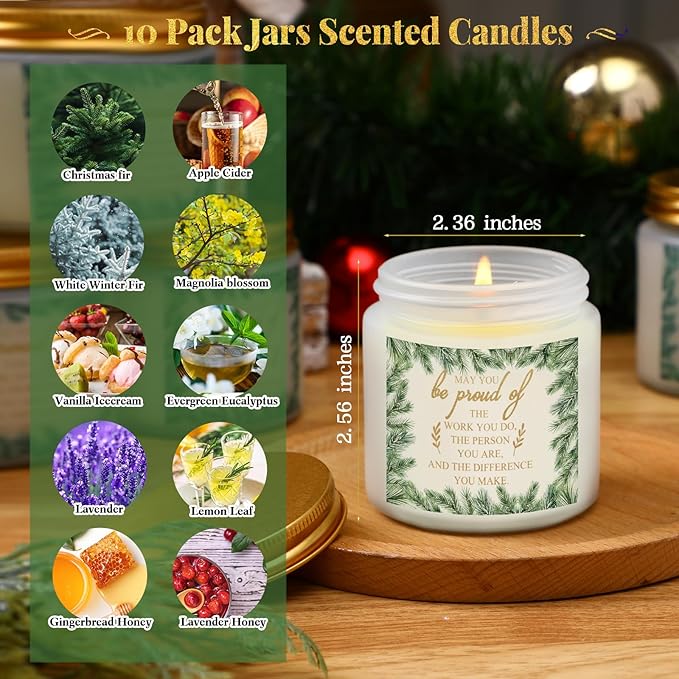 Coume 10 Set Christmas Employee Appreciation Gifts Candles 3.5 oz Christmas Scented Candles Bulk Thank You Gifts Soy Wax Jar Candle for Coworkers Teacher Volunteers(May You Be Proud)