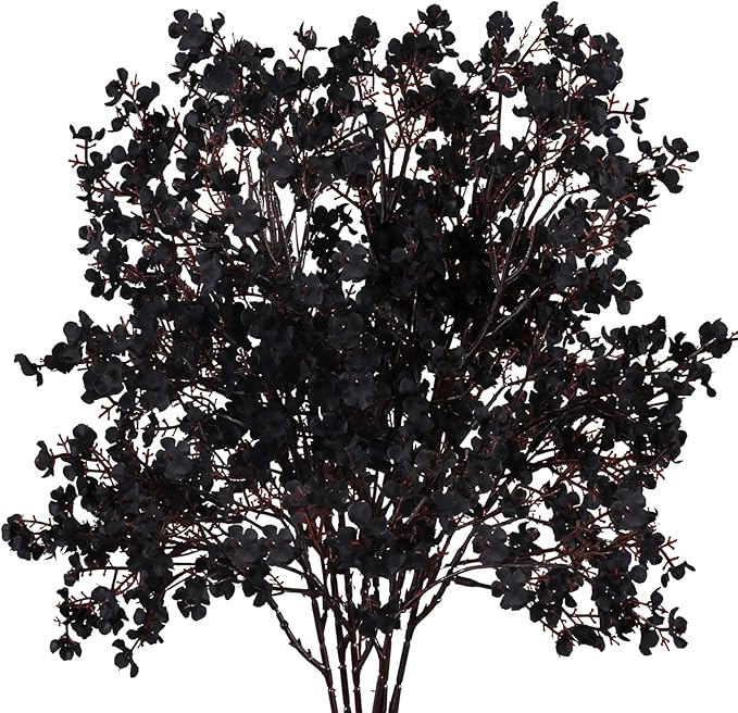 AILANDA 6PCS Artificial Flowers Baby Breath Faux Flowers Black Fake Silk Gypsophila Flowers for Autumn Home Kitchen Wedding Table Centerpiece Halloween Thanksgiving Decorations