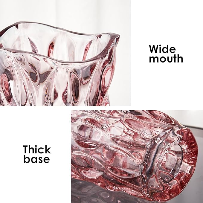 CEMABT Glass Vases for Flowers, Unbreakable 3.4 lb Morden Vases for Tables Centerpieces, Vintage and Clear Rose Large Vases Christmas Thanksgiving Gifts, Pink