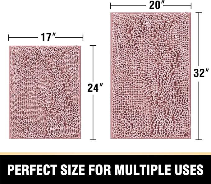 H.VERSAILTEX Bathroom Rugs Bath Mats for Non Slip Luxury Chenille Extra Soft Absorbent Shaggy Mat Washable Fast Dry Sets 2 Piece (Coral Pink, 20'' x 32''/17'' 24'')