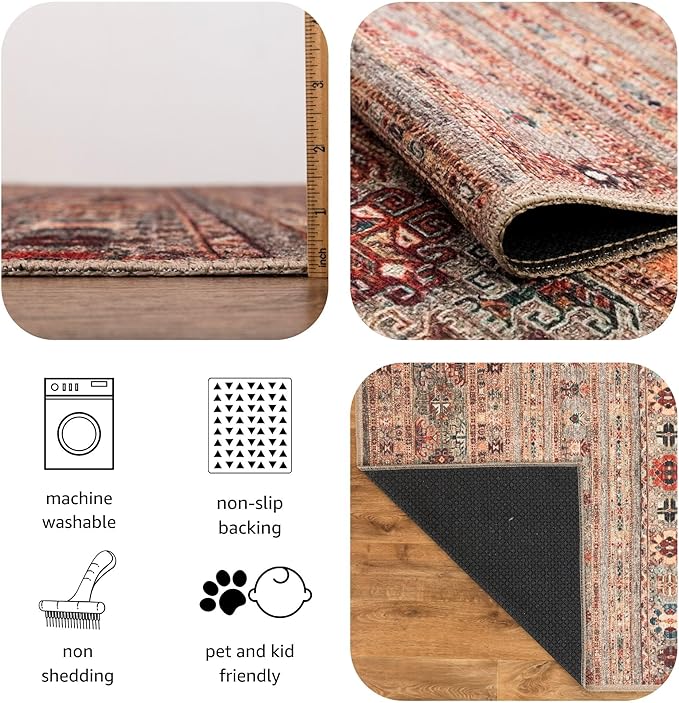 Keen Home Design 5x7 Rug - Machine Washable Area Rug with Non-Slip Backing, Ideal for Living Room, Dining Room, Bedroom - Vintage, Easy Clean, Durable, Low Pile Rug - (5' x 7')