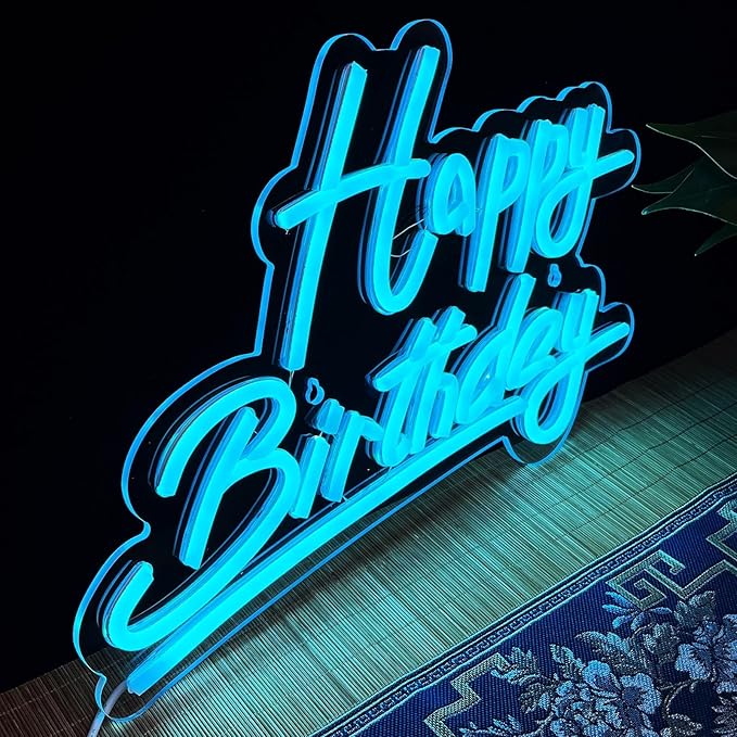 Blue Happy Birthday Neon Sign Battery Operated, Usb Powered Neon Signs for Wall Decor, Adjustable Brightness Happy Birthday Signs(15 x 9.6 inches)