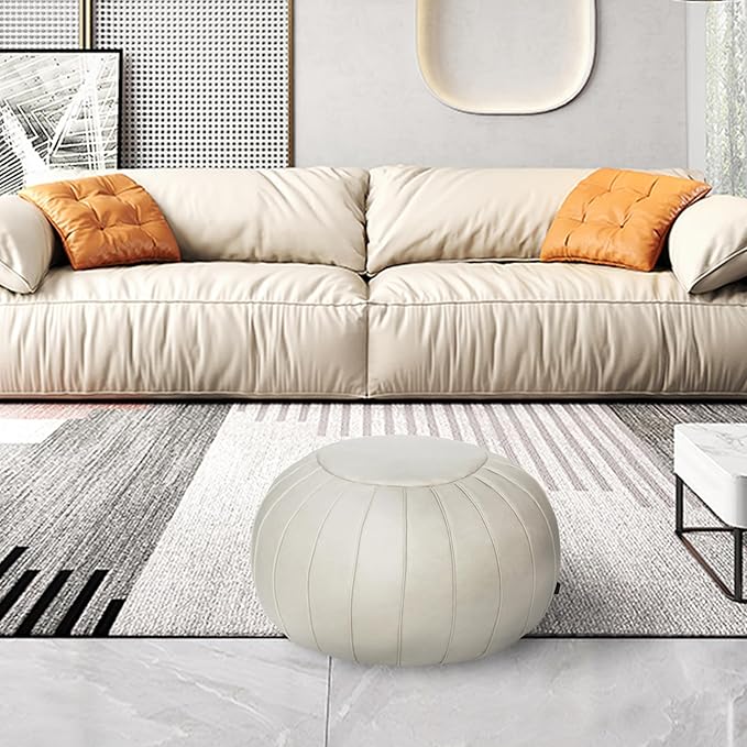 Thgonwid Handmade Storage Pouf Ottoman Foot Stool - Faux Suede Round Floor Cushion 21.6"x13" for Living Room, Bedroom, Wedding Decor, Unstuffed (Beige)