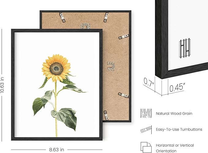 HAUS AND HUES Sunflower Wall Decor and Sunflower Posters - Set of 4 Sunflower Bedroom Decor, Sunflower Paintings for Wall, Yellow Wall Art Kitchen Decor, Sunflower Decor (Black Frame, 8x10)