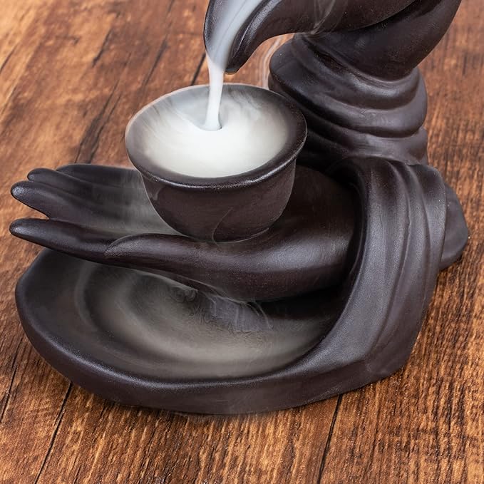 Waterfall Incense Burner Buddha Hand Backflow Incense Waterfall Burner Smoke Incense Holder Waterfall with 100 Incense Cones 10 Kind of Scents