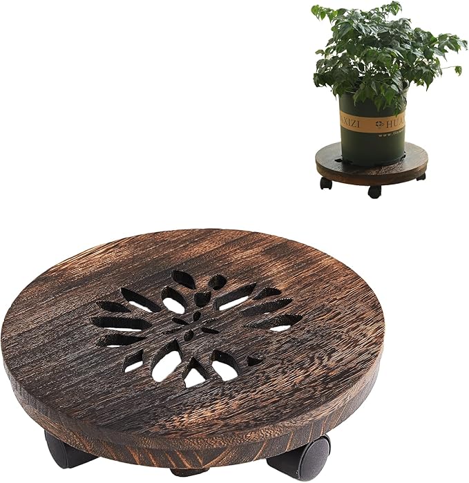 13" Plant Caddy Plant Stand with Wheels Rolling Plant Stand Heavy Duty Wood Plant Caddy, Heavy Duty Rolling Planter With Lockable Wheels Indoor Outdoor Potted Plant Roller Base Stand,Patio,Flower Pot