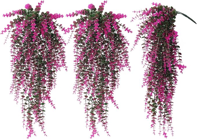 Fake Monkey Plants Hanging Eucalyptus Vines Fake Vines Faux Hanging Plants for Outdoor Garden Yard Backdrop Decor Indoor Room Table Wall Home Hanging Decoration(Fuchsia)
