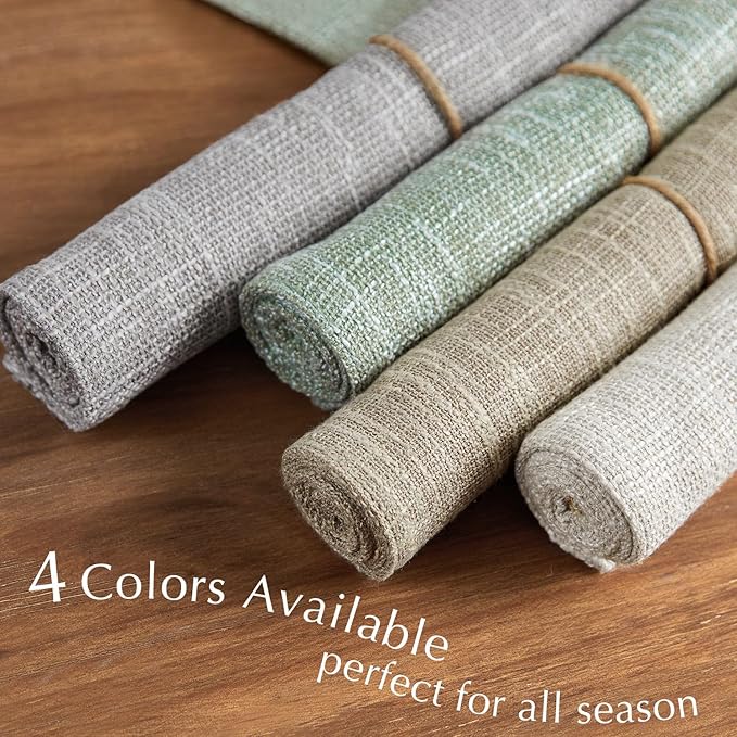 JINCHAN Burlap Textured Placemats Set of Four Farmhouse Cloth Place Mats Table Mats Sturdy Fabric Placemats for Kitchen Dining Table Double Layer Heat Resistant Tablemats 13 x 19 Inch Green