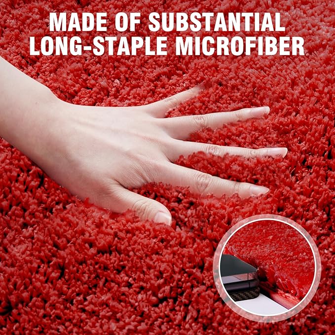 TECHMILLY Super Soft Shaggy Bathroom Runner Rugs, Absorbent Thick Non Slip Microfiber Bath Rugs, Quick Dry Machine Washable Bath Mat for Bathroom Floor, Bathtub and Shower 17"x47" Red