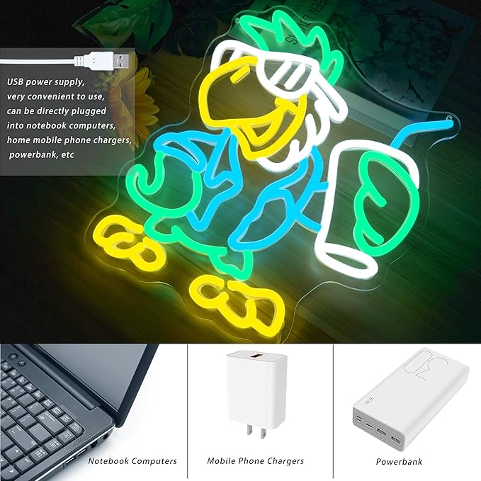 Parrot Neon Sign Animal Neon Lights for Wall Decor USB Powered Dimmable LED Decor for Man Cave Tiki Bar Tropical Themed Room Perfect Hawaiian Themed Party Birthday(12.6x10.9inch)