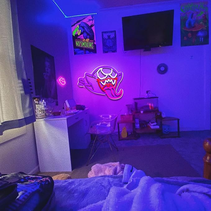 King Boo Neon Sign For Wall Decor, Ghost Face Dimmable Neon Light For Bedroom Led Light Up Sign Creative Room Decor, Gaming Backdrop Home Party Birthday Gift For Kids Boys Girls