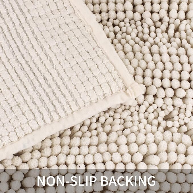 Bath Mat for Bathroom Ultra-Soft Machine Washable Rugs for Shower Room with Non-Slip Backing Shaggy Absorbent Luxury Chenille Bath Rug Perfect for Tub Sink Bedroom Door (20"x32", Ivory White)