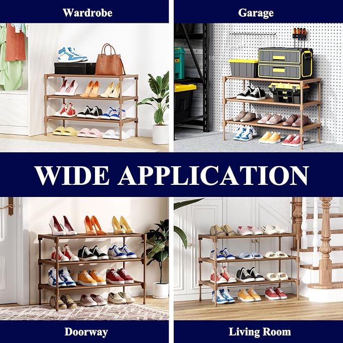 Kitsure Shoe Rack - Premium Non-Woven Shoe Rack Shelf, Shoe Organizer for Closet, Entryway, Garage & Corridor, Sturdy & Durable Long Stackable Shoe Shelves, Medium, Brown