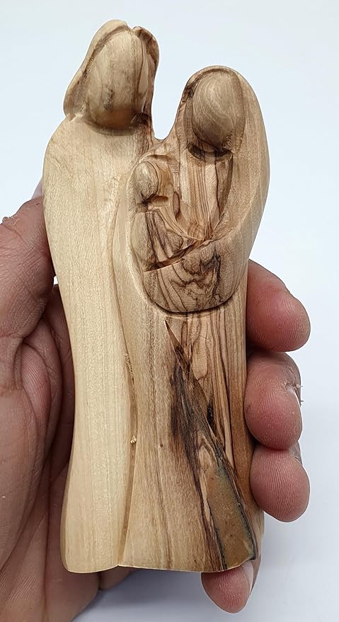 Zuluf 4.72 inches Olive Wood Christian Statue - Hand Carved Holy Family from Jerusalem, Sagrada Familia Virgin Maria Miniature - Navidad Church Decoration