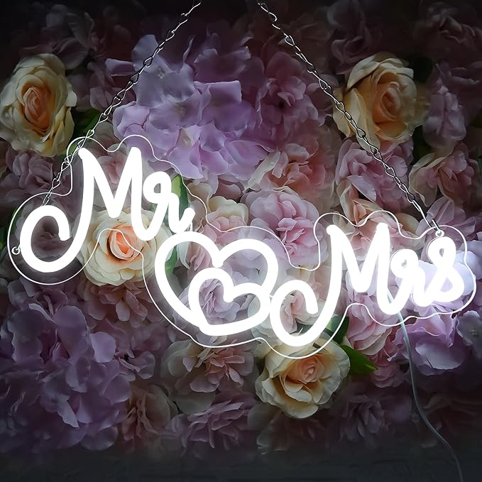 Mr and Mrs Neon Sign for Wall Decor,Neon Wedding Signs for Reception,Mr and Mrs Sign for Wedding Decorations,Wedding neon sign for Engagement Party,Anniversary,Valentine's Day,15.7 * 8.7 inch(D251)