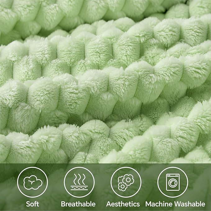 BEDELITE Fleece Twin Blanket for Couch & Bed - 3D Jacquard Decorative Light Green Throw, Super Soft and Cozy Warm Fuzzy Blanket All Seasons Suitable, 50x60Inches