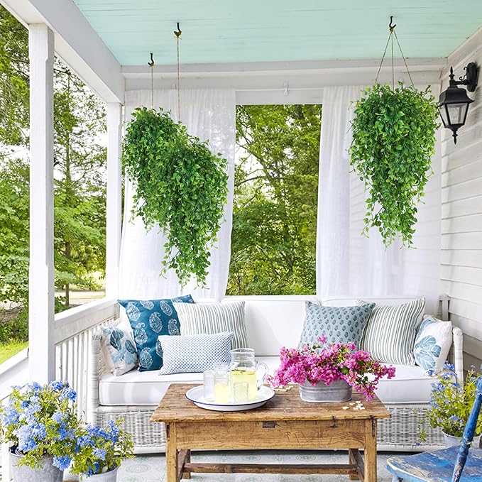 Artificial Hanging Plants 4pcs 33-in Fake Hanging Plant Faux Ivy Vine Leaves UV Resistant Plastic Wall Greenery Plants for Indoor Outdoor Home Garden Wedding Jungle Party Patio Office Shelf Decor