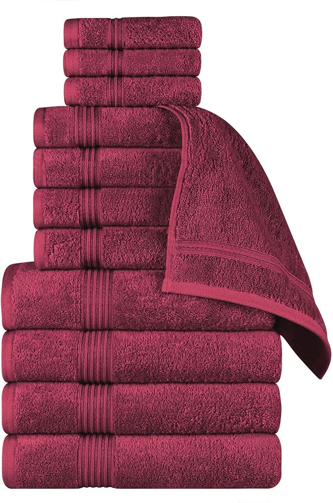 Superior Egyptian Cotton 12-Piece Towel Set, Assorted Towels for Home Bathroom, Guest Bath Decor Essentials, Includes 4 Bath, 4 Hand, 4 Face Towels/Washcloths, Quick Dry, Absorbent - Burgundy