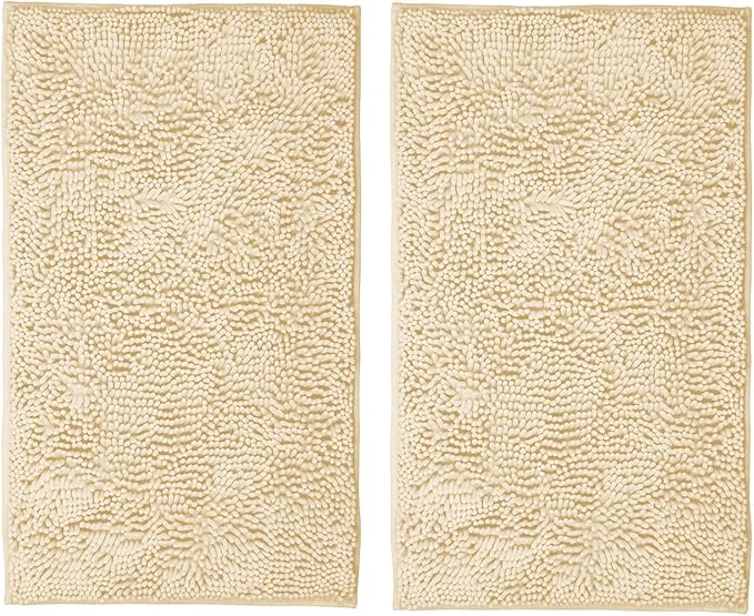 Bathroom Rugs Sets 2 Piece Washable, Luxury ,Chenille Bath Mat Set, Soft Plush Anti-Slip Rectangular Bath, Rug Super Absorbent. (Milk White, 32"x20"+32"x20")