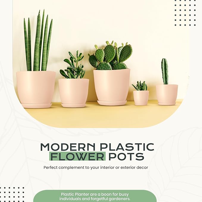Utopia Home - Plant Pots Indoor with Drainage - 7/6.6/6/5.3/4.8 Inches Home Decor Flower Pots - Plastic Planters for Indoor Plants, Cactus, Succulents Pot (Pink, Pack of 10)