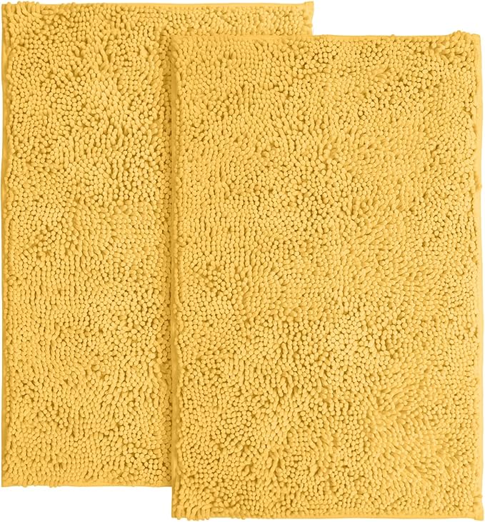 LuxUrux Bathroom Rugs Sets 2 Piece - Plush Bath Mat Set Quick-Dry Soft Chenille Bathroom Mat with Rubber Backing, Absorbant Bathroom Rug Set, Washable.(17 x 24, Yellow)