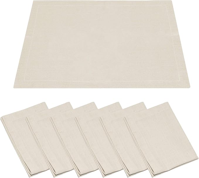 Table Placemats, Machine Washable, Non-Wrinkle Linen Texture Farmhouse Modern Dining Table Mats Set of 6, Natural