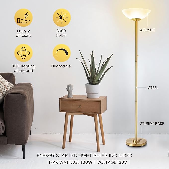 Super Bright Floor Lamp 8000LUMEN!! DIMMABLE 30K Light up a Full Room, Modern and Elegant Design