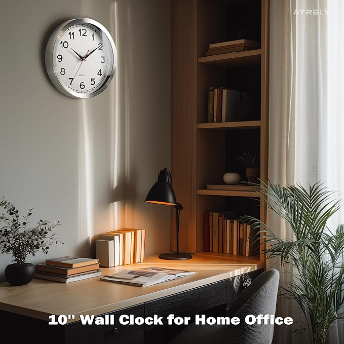 AYRELY® Wall Clock – 10 Inch Metal Decorative Modern Analog Clock, Silent Non-Ticking Battery Operated Small Classic Wall Clocks for Kitchen, Living Room, Bedroom, Office, Bathroom(Classic-10in)