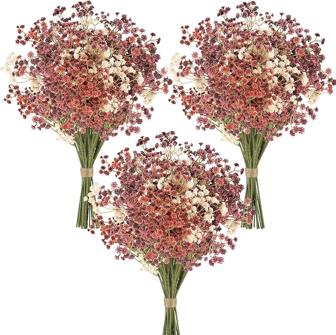 N&T NIETING Babys Breath Artificial Flowers Bulk, 24Pcs Fake Gypsophila Bouquet Flowers Real Touch Faux Babies Breath Arrangement for Wedding Floral Party Centerpieces Vase Decoration, Fall Orange