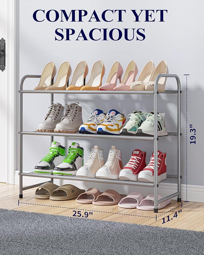 Kitsure Shoe Rack - Stainless Steel Shoe Organizer, Sturdy Shoe Rack for Closet and Front Door Entrance, Free Standing Shoe Shelf, Closet Organizers and Storage, Grey