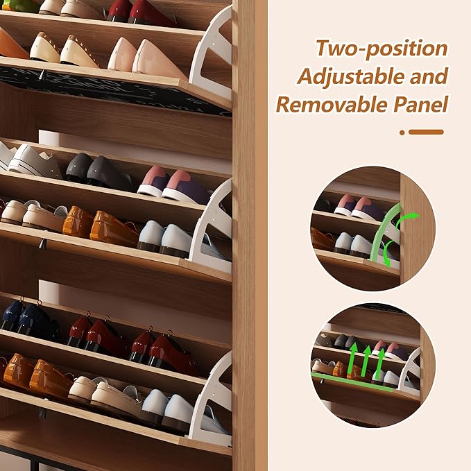 AVZEAR Shoes Cabinet, Narrow Shoes Storage Cabinet with 3 Flip Drawers, Free Standing Shoe Racks Organizer Farmhouse Tipping Bucket with Blackboard, Shoes Cabinet Storage Entryway Hallway, Natural