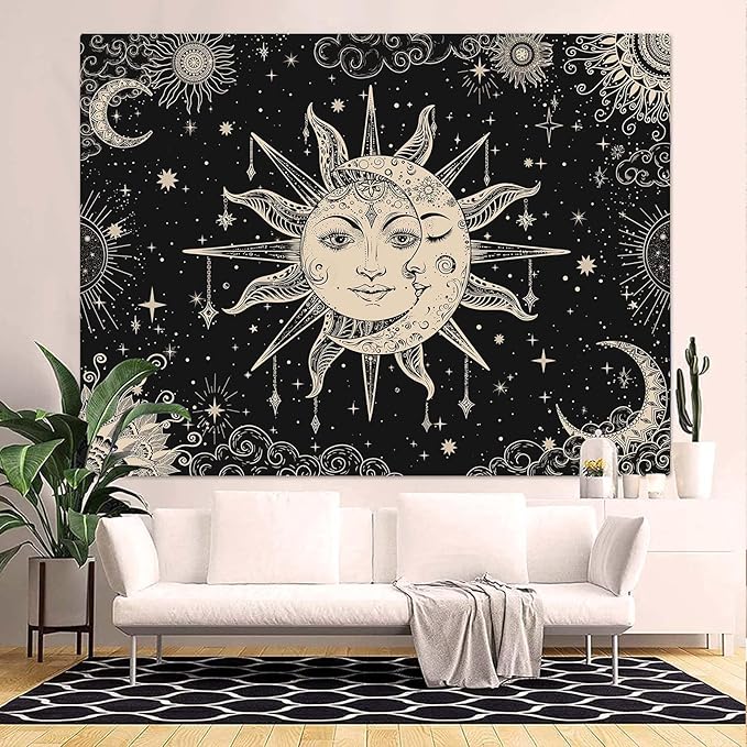 Lunerfex Sun and Moon Tapestry Mandala Wall Tapestry, Vintage Tapestries for Bedroom Ceiling Tapestries Wall Hanging for Bedroom Living Room Wall Decor Sun-2 70"x90"