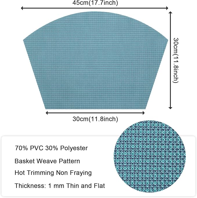 SHACOS Round Table Placemats Set of 4 Small Wedge Placemat Wipe Clean Heat Resistant Woven Vinyl Round Table Mats (4, Gray Blue)