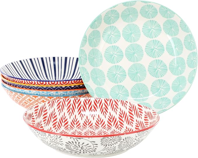 Elama Giovanna 6 Piece Assorted Design Porcelain Multi-Color Graphic Bowl Set; Tableware; Serveware; Dinnerware Set; Bowl Set (6 Piece)