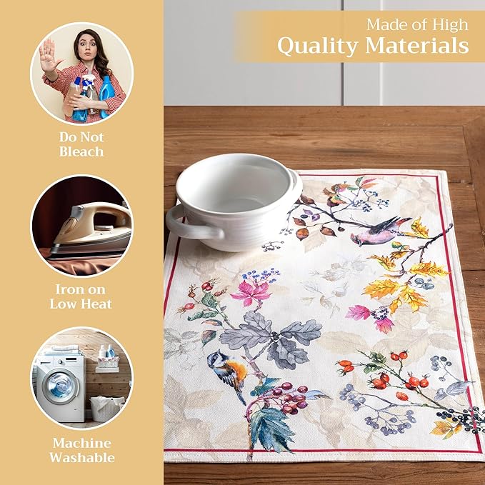 Maison d' Hermine Placemats Set of 4 100% Cotton Washable Cloth Place Mats, Reusable Table Mats for Kitchen Dining Decoration, Party, Wedding, Restaurant (Equinoxe - Beige, 13" x 19")