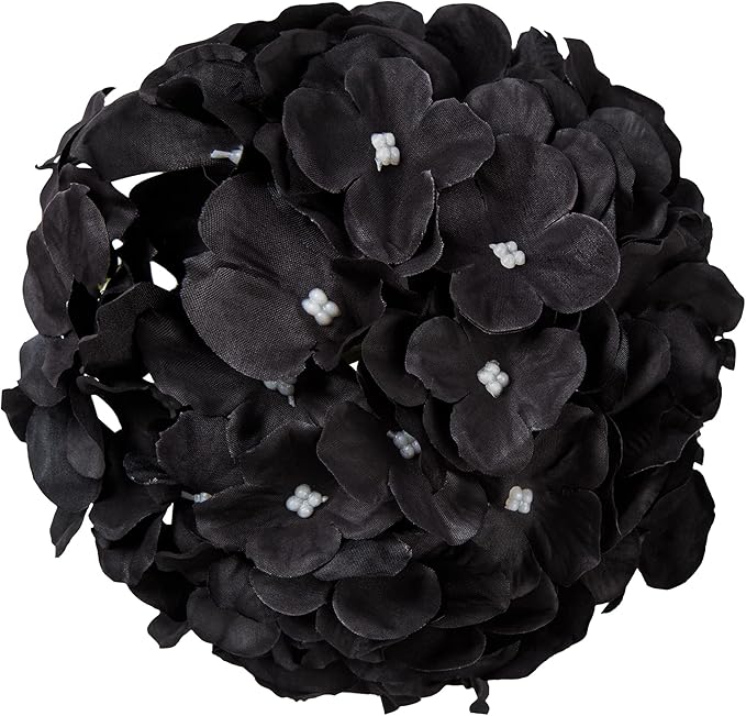 Flojery Black Silk Hydrangea Heads Artificial Flowers Heads with Stems for Home Wedding Decor,Pack of 10(Black)