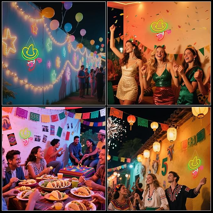 Mexican Neon Sign Cinco De Mayo Led Vintage LED Wall Decor for Bars,Fiesta Party USB-Powered Adjustable Brightness, Neon Sign for 5 De Mayo Mexican Party
